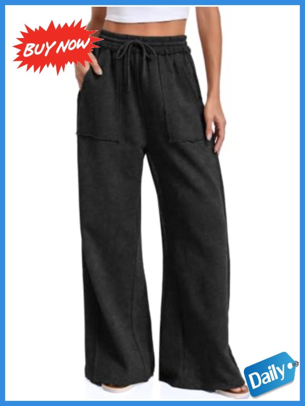Wide Leg Sweatpants Color Block Drawstring Elastic Waist Baggy Flowy Palazzo